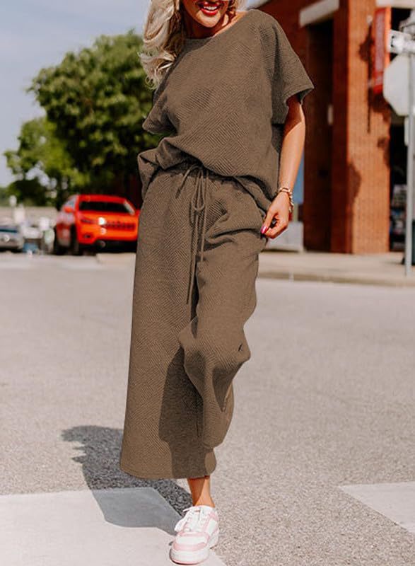 Damen lässiges Jumpsuit-Set aus weichem Material mit elastischem Bund und weit geschnittenen Beinen R&B