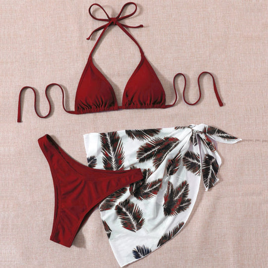 Damen Triangel-Bikini mit verstellbaren Trägern und floralem Sarong R&B