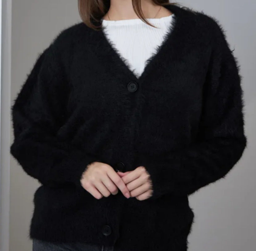 Damen Flauschiger Cardigan mit V-Ausschnitt R&B