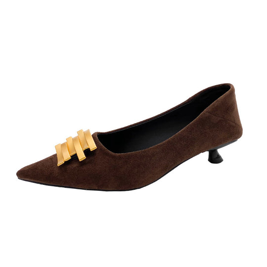 Damen Elegante Slipper mit zierlicher Absatzgestaltung und goldener Dekoration R&B