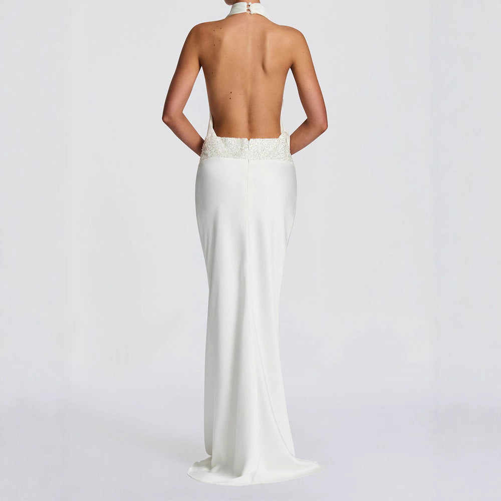 Damen Elegantes Hochzeitskleid mit schimmerndem Taillenband R&B