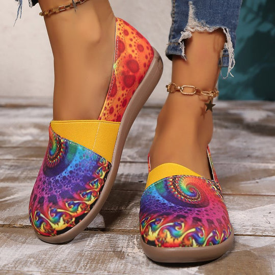 Damen Bequeme Slip-on Ballerinas mit buntem Druckdesign und elastischem Abschluss R&B