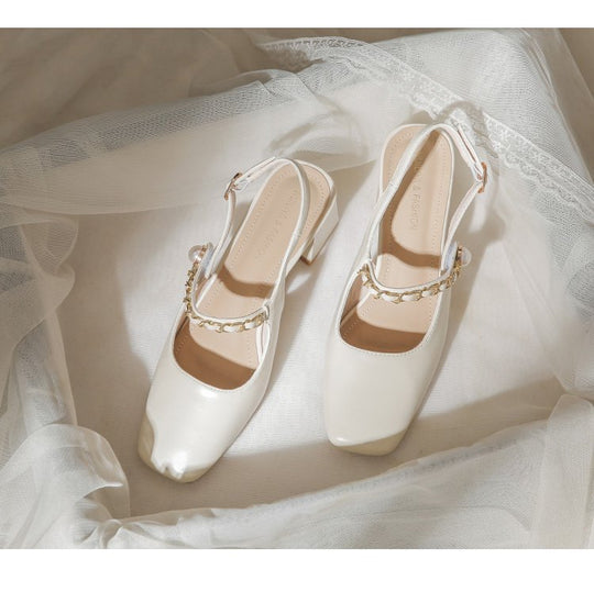 Damen Slingback-Pumps mit quadratischem Absatz und Perlenakzenten R&B