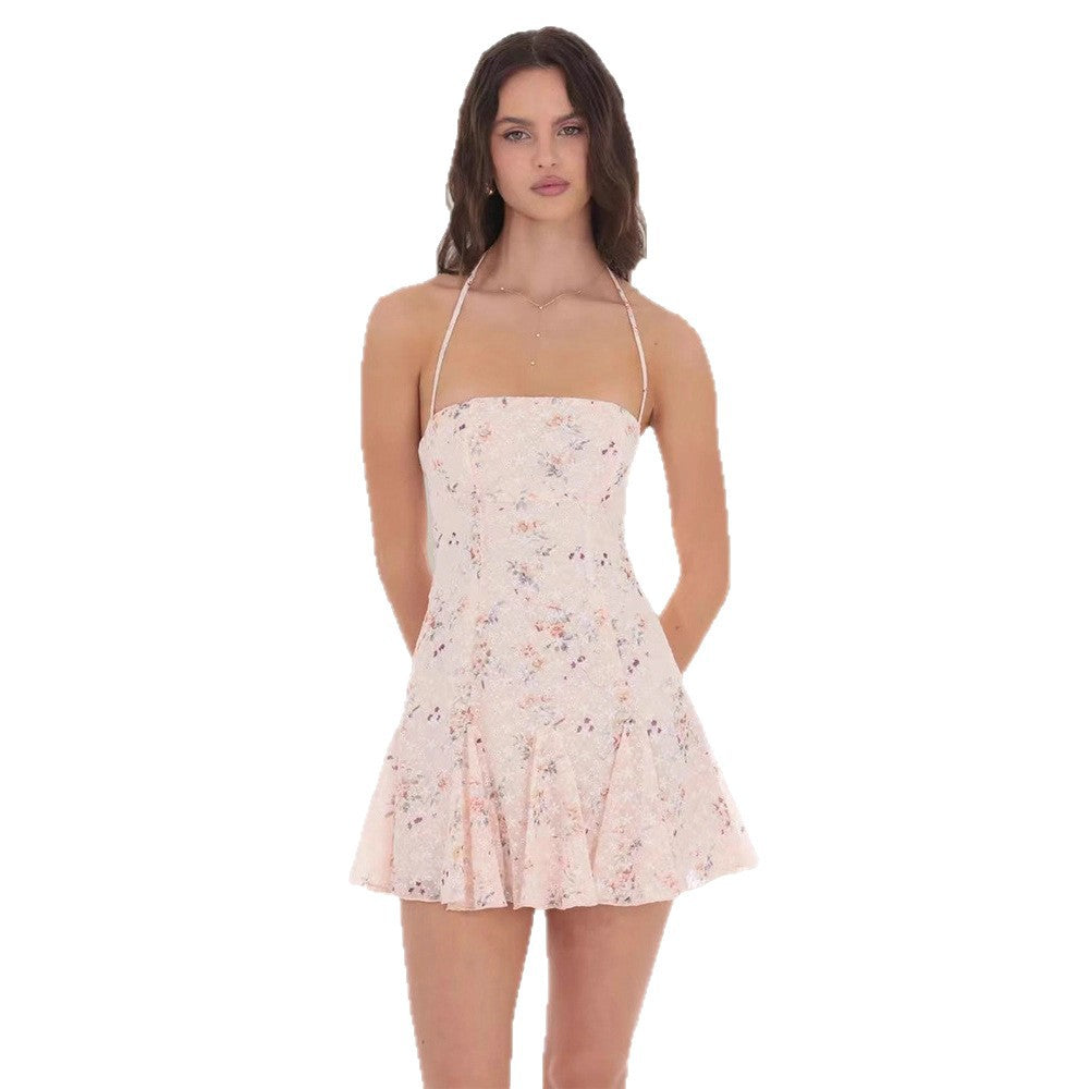 Damen Blumenkleid mit trägerlosem Design und frischem Schnitt R&B