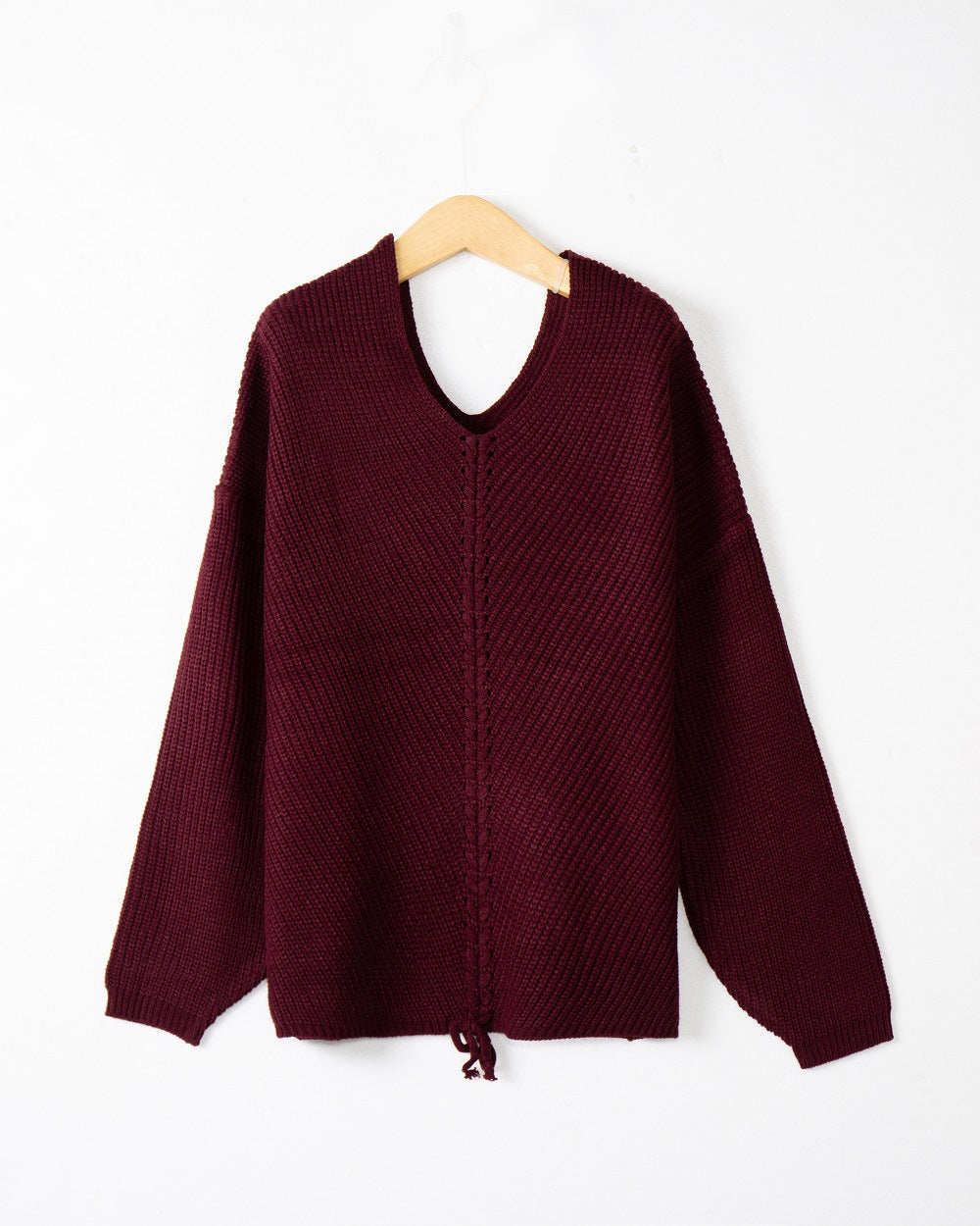 Damen Grobstrick Pullover mit attraktivem V-Ausschnitt und praktischen Kordeldetails R&B
