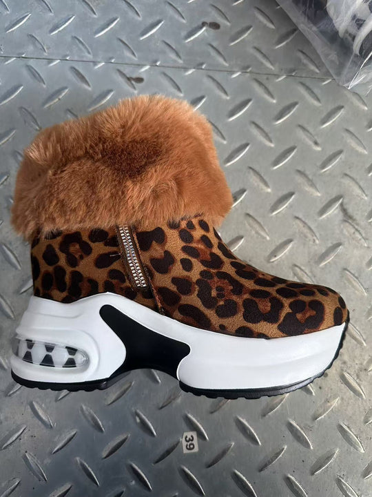 Damen Sneaker-Stiefel mit weichem Kunstfellkragen und trendigem Reißverschluss R&B