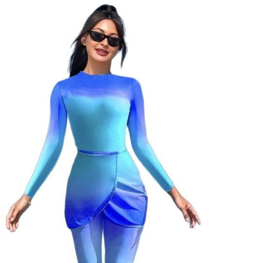 Damen Sportlicher Langarm-Badeanzug mit Wickeldetail R&B
