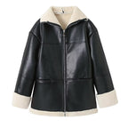 Damen Kunstlederjacke mit Teddyfutter R&B