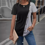 Damen kurzärmliges T-Shirt mit asymmetrischem Design und Knopfdetails R&B