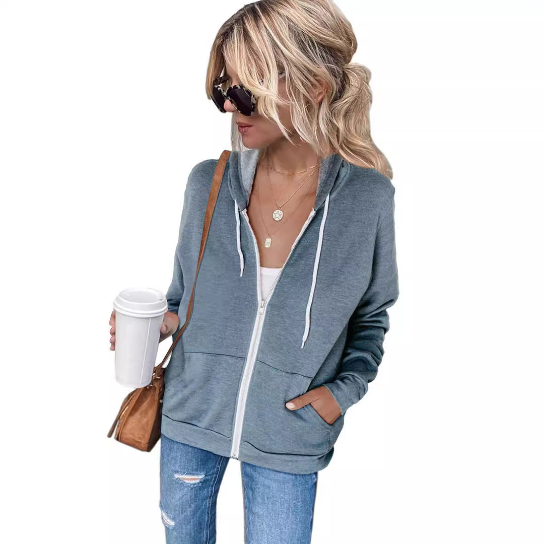 Damen bequemer Kapuzenpullover mit Reißverschluss und seitlichen Taschen R&B
