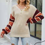 Damen lässiger Strickpullover mit modernen Blockstreifen