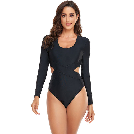 DamenSportlicher Langarm-Badeanzug mit modischem Cut-Out-Design R&B