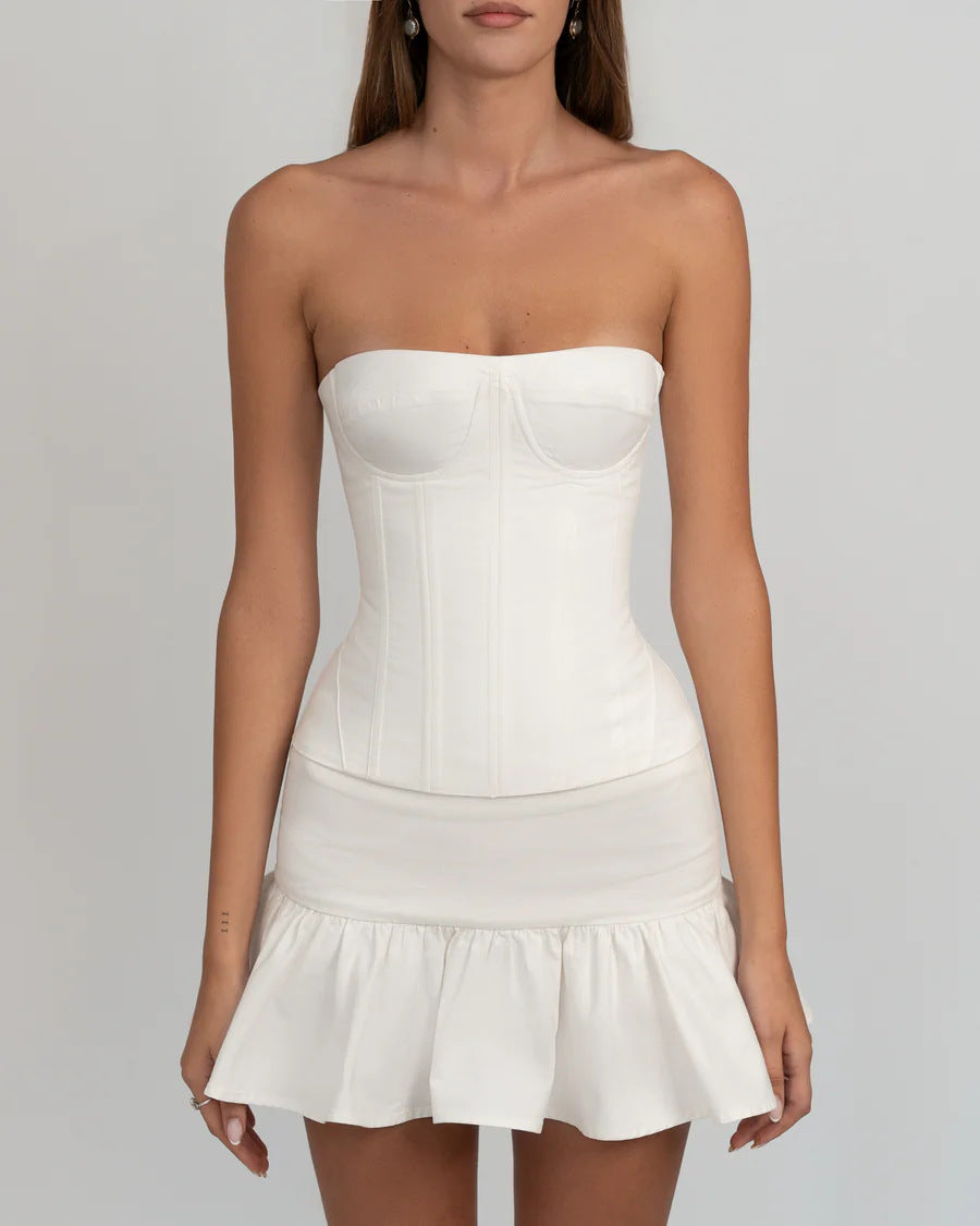 Damen figurbetontes Korsettkleid mit Rüschensaum R&B