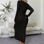 Damen luftiges Häkel-Strandkleid mit V-Ausschnitt und Schnüroptik R&B