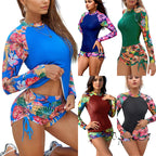 Damen Rashguard mit floralem Design und kurzen Hosen R&B