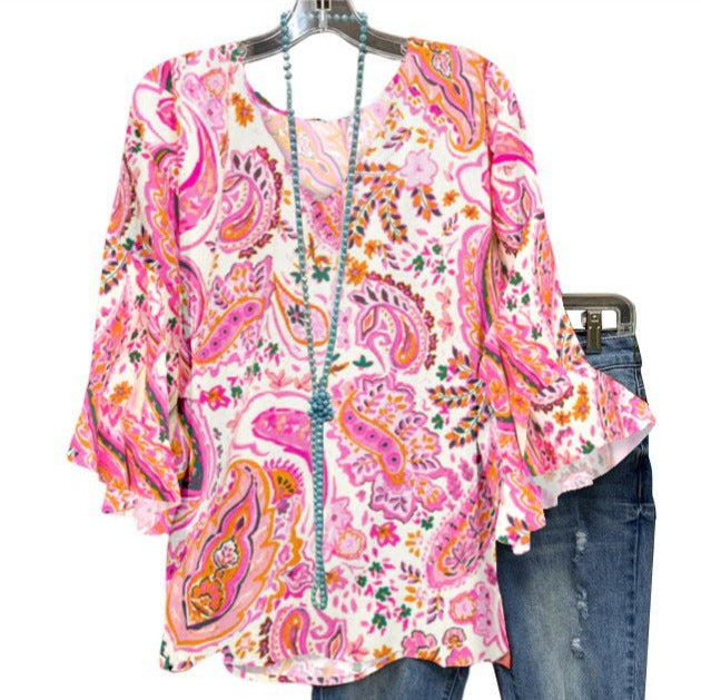 Damen Bluse mit floralem Muster und Rüschendetails R&B