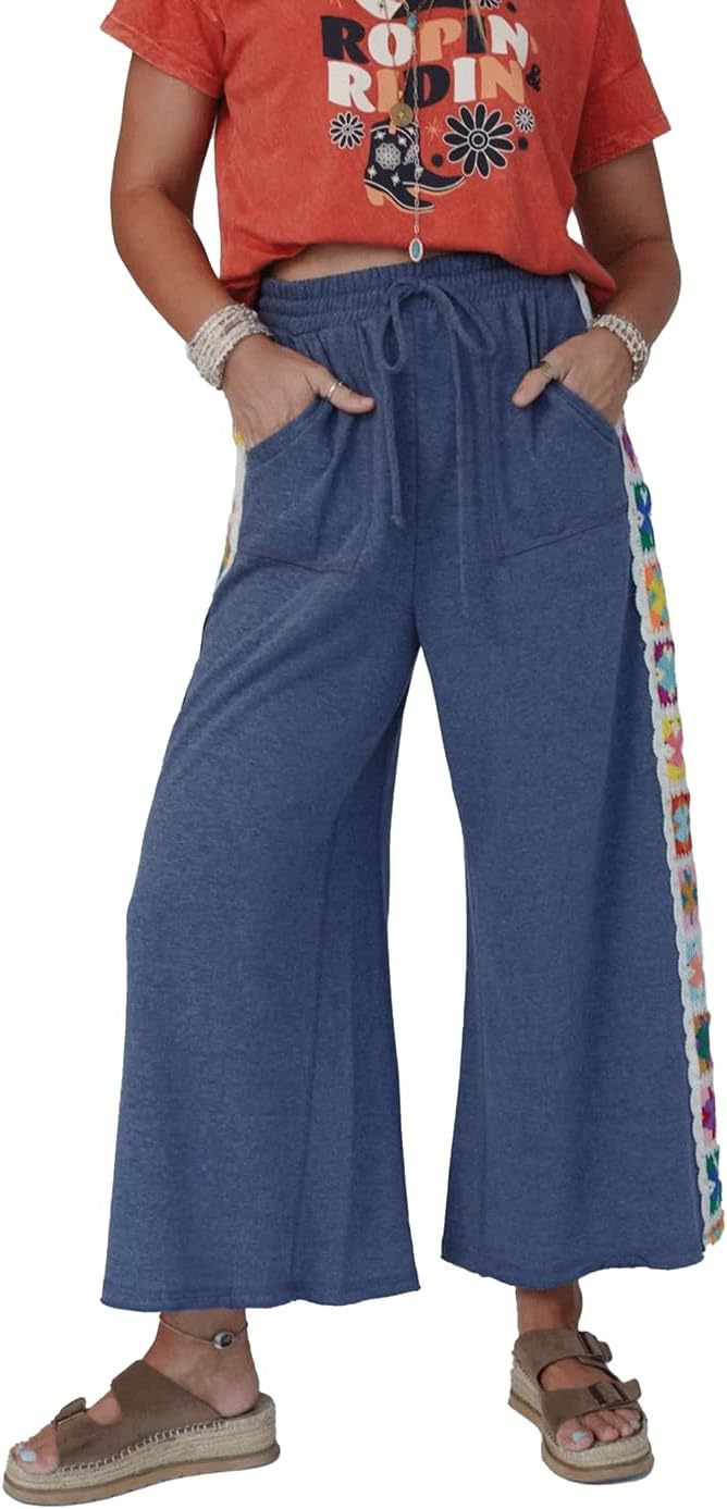 Damen Weite Freizeithose mit buntem Seitenstreifen R&B