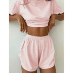Damen stylisches Freizeit-Set mit lockerem Kurzarm-Top und Shorts R&B