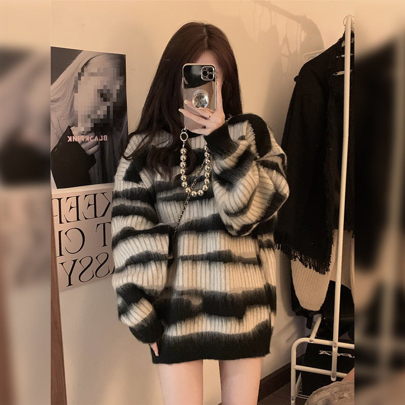Damen Grobstrickpullover mit modernem Blockstreifenmuster und lockerer Passform R&B