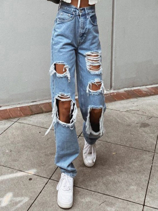 Damen lässige Destroyed Jeans mit weitem Bein R&B