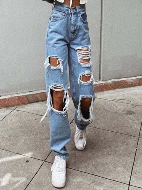 Damen lässige Destroyed Jeans mit weitem Bein R&B
