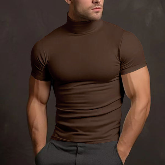 Herren nan körperbetontes elastisches Kurzarm-Rollkragenoberteil R&B