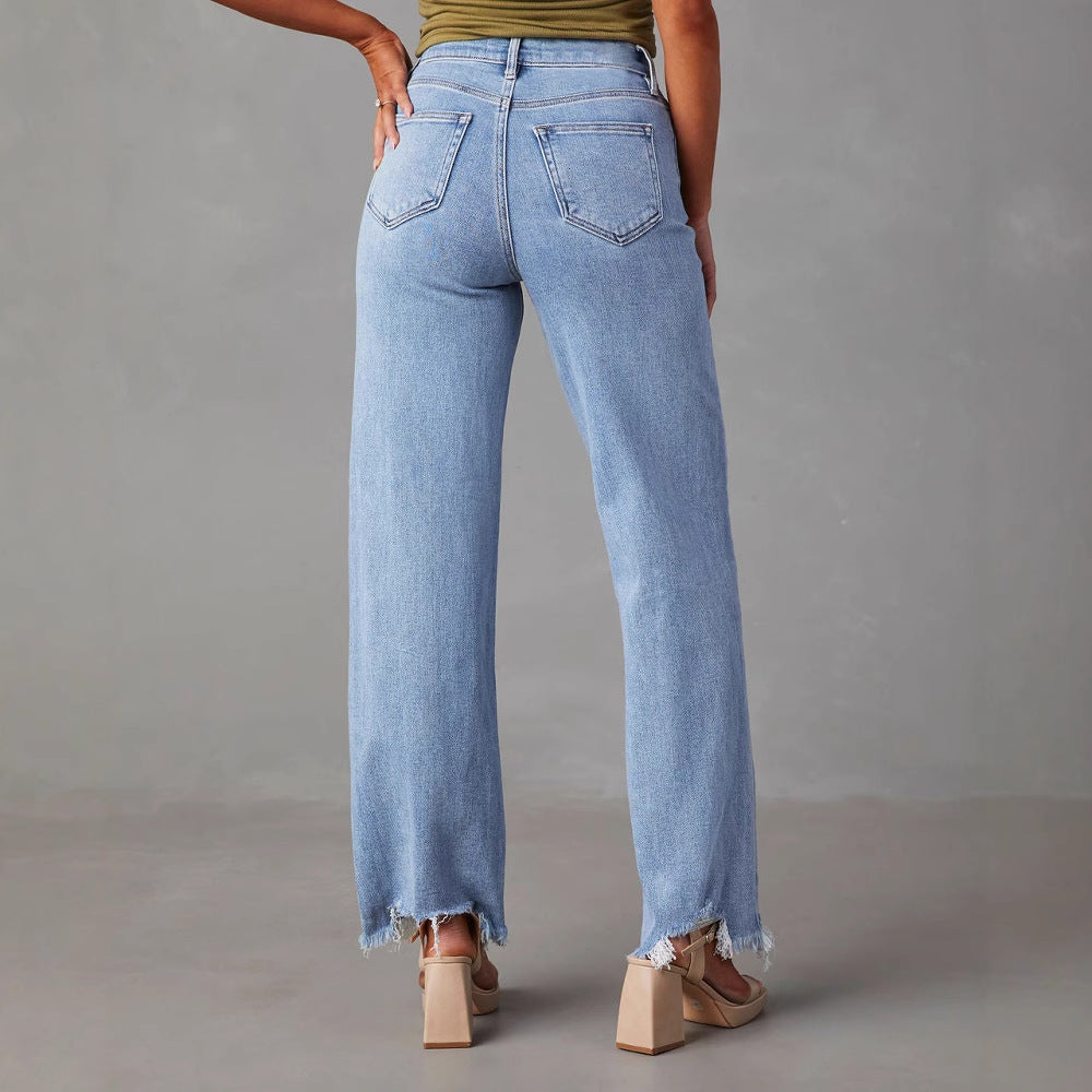Damen Weit geschnittene Jeans mit fransigem Saum R&B