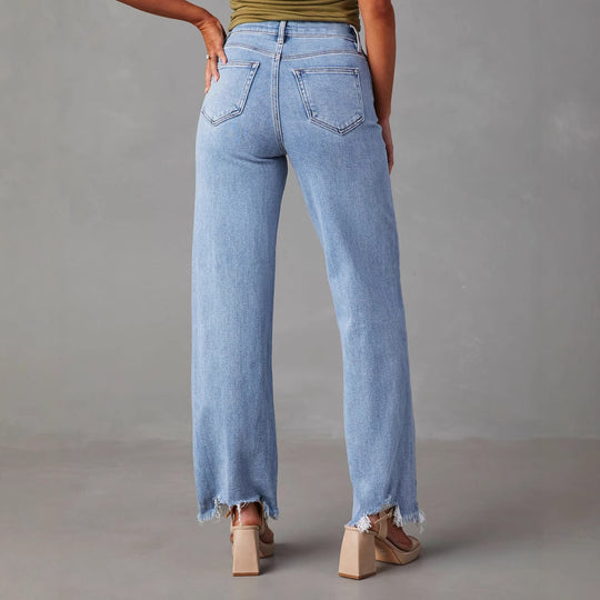 Damen Weit geschnittene Jeans mit fransigem Saum R&B