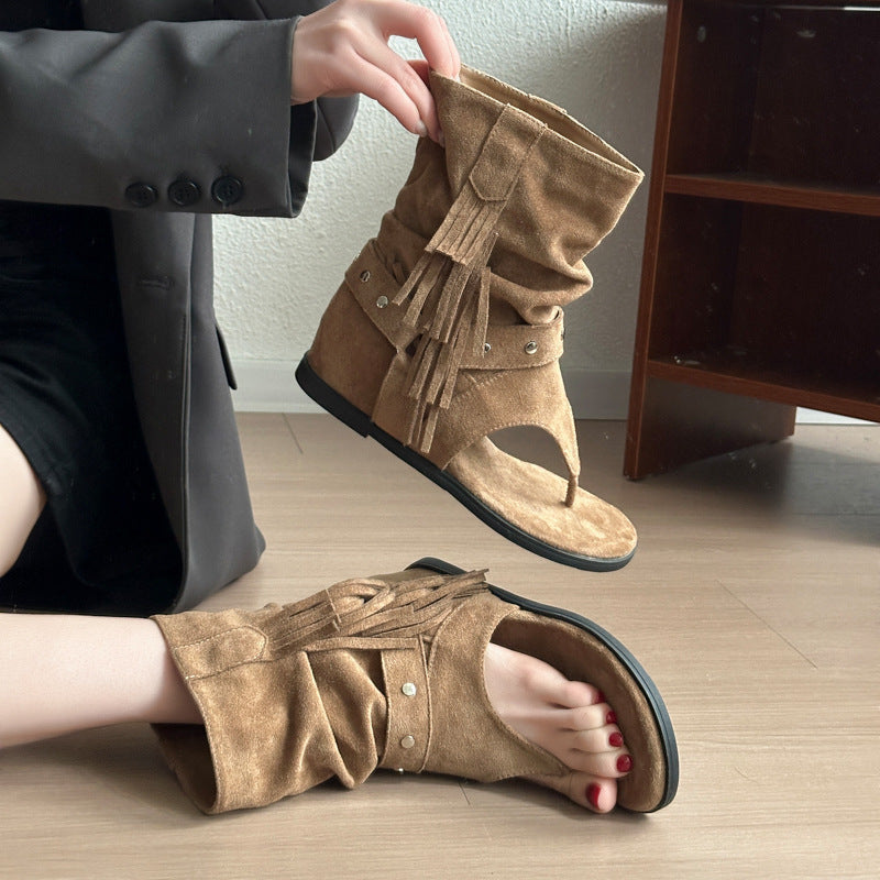 Damen Sandalen mit fransigem Design und modischem Absatz R&B