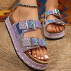 Damen Dekorative Zehentrenner-Sandalen mit breiten Riemen und funkelnden Akzenten R&B