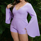 Damen Eleganter Playsuit mit weitem Arm und tiefem V-Ausschnitt R&B
