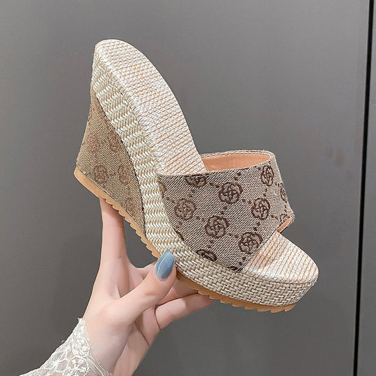 Damen elegante Wedge-Pantoletten aus hochwertiger Textilfaser mit modischem Design R&B