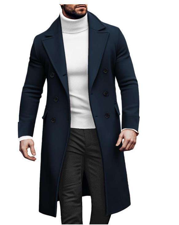 Herren eleganter Doppelmantel mit breitem Revers und praktischen Taschen R&B