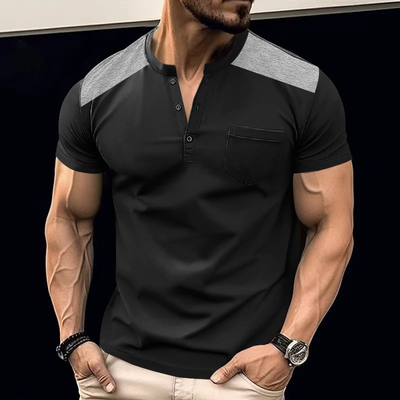 Herren Kurzarm-Henley-Shirt mit strukturiertem Design und praktischen Knöpfen R&B