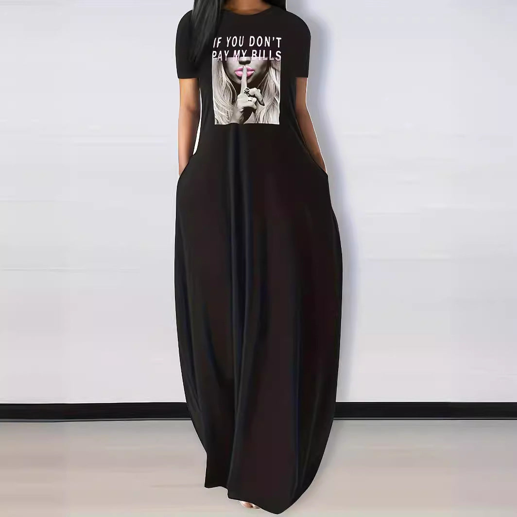 Damen Oversized T-Shirt-Kleid mit grafischem Druck und praktischen Taschen R&B