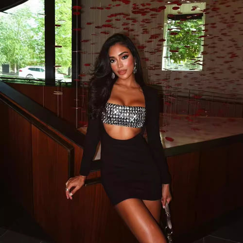 Damen Sexy Cut-Out Kleid mit funkelndem Bustier R&B
