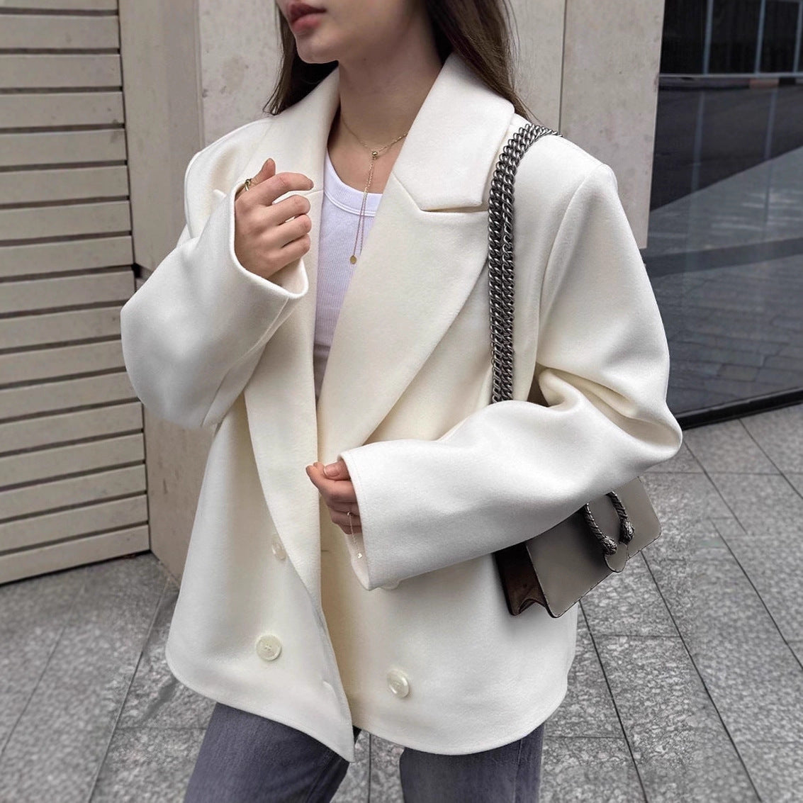 Damen modische oversized Blazerjacke mit schickem Design R&B