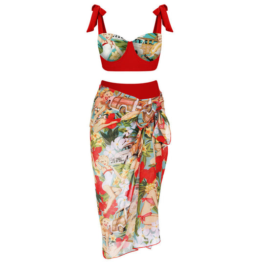 Damen Bikiniset mit hochtaillierten Shorts und verspieltem Wickelrock R&B