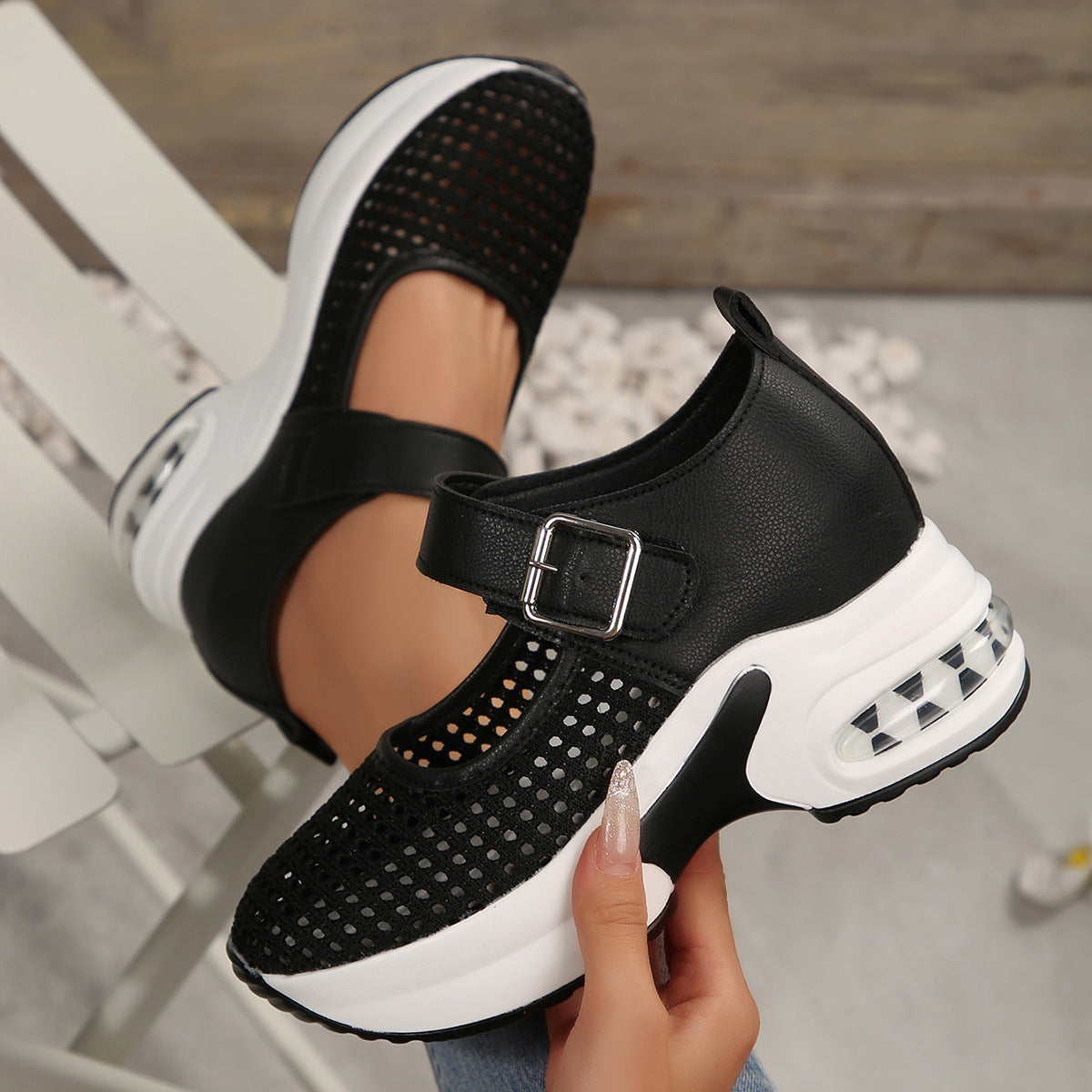 Damen Sportliche Sneakers mit atmungsaktivem Netzdesign und verstellbarem Riemen