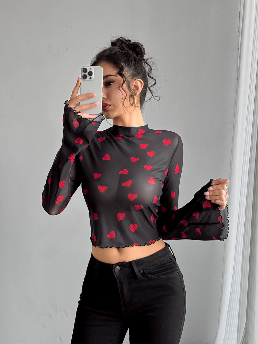Damen Langarmshirt mit weitem Ärmel und floralem Muster R&B