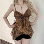 Damen luftiges und elegantes Spaghetti-Trägertop mit floralem Muster R&B