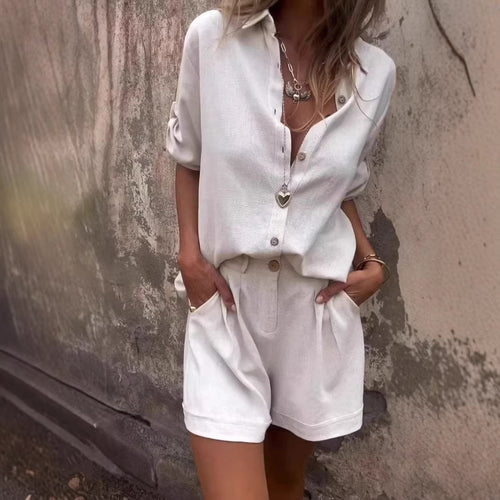 Damen Kurzoverall mit elegantem Hemdkragen und Taillengürtel R&B