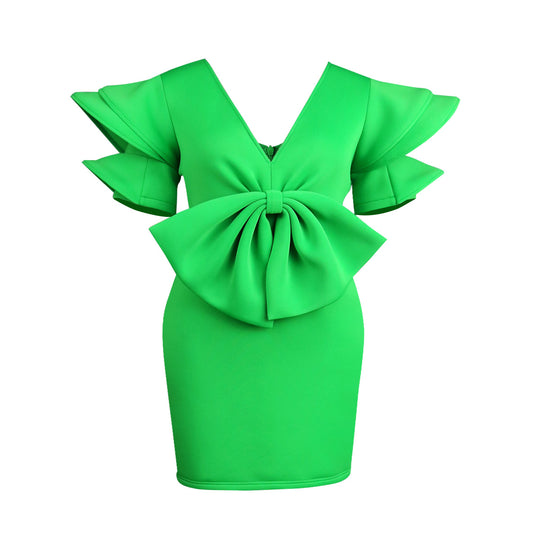 Damen Kleid mit voluminösen Rüschensäumen und dekorativem Schleifenakzent R&B