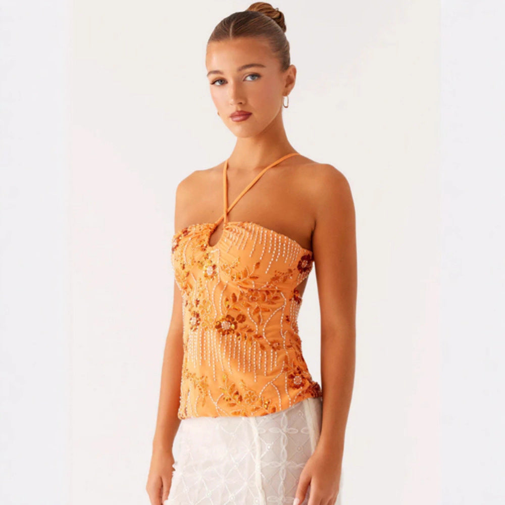 Damen Glitzerndes Bustier-Oberteil mit floralem Design und funkelnden Applikationen R&B