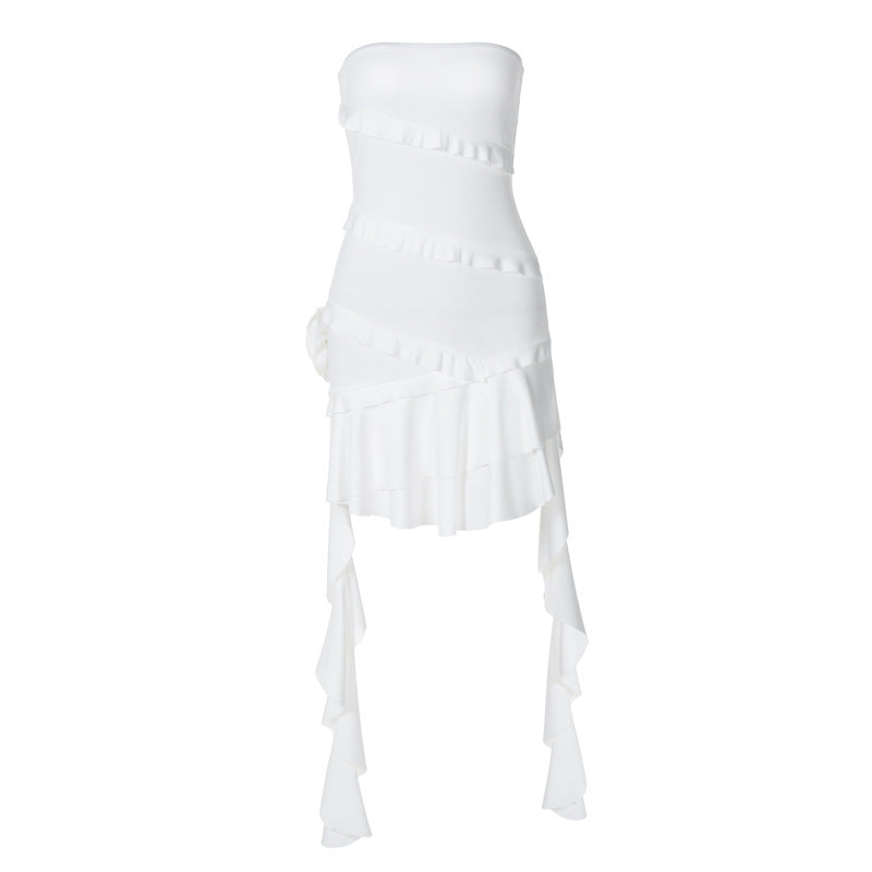 Damen Strapless Cocktailkleid mit Rüschendetails und asymmetrischem Saum R&B