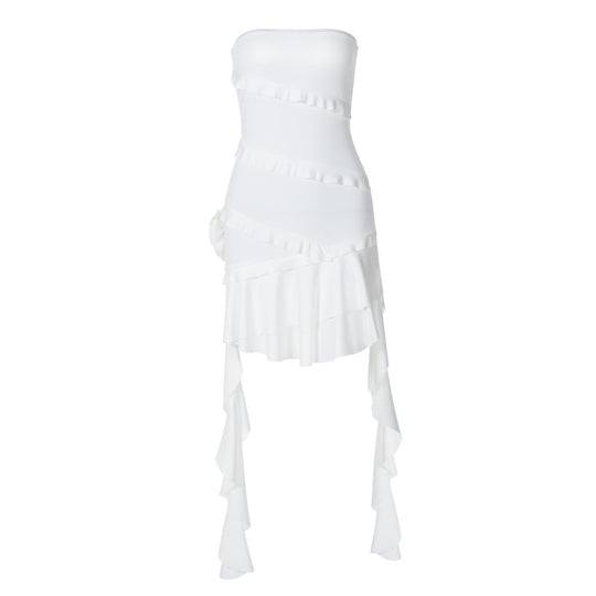 Damen Strapless Cocktailkleid mit Rüschendetails und asymmetrischem Saum R&B