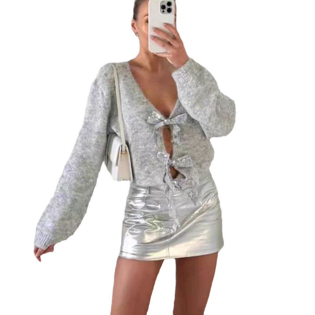 Damen Elegante Strickjacke mit glitzerndem Banddetail R&B