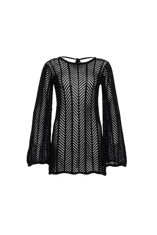 Damen Stricktop mit elegantem Netzdesign und weiten Ärmeln R&B