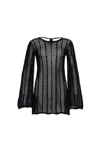 Damen Stricktop mit elegantem Netzdesign und weiten Ärmeln R&B
