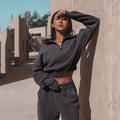 Damen lässiger Hoodie mit Reißverschluss und Rüschensaum R&B